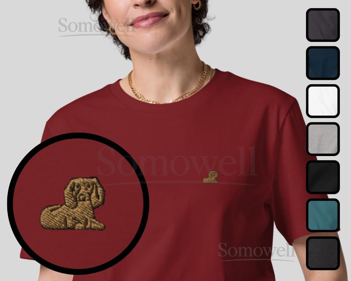 Dachshund Dog Embroidered Organic Cotton T-Shirt Unisex Minimalist Tee_33