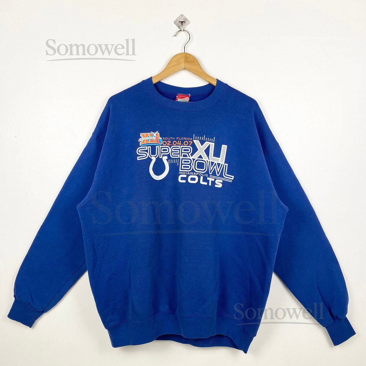 Vintage NFL Indianapolis Colts Crewneck Sweatshirt Print Logo Blue Color Men_1021