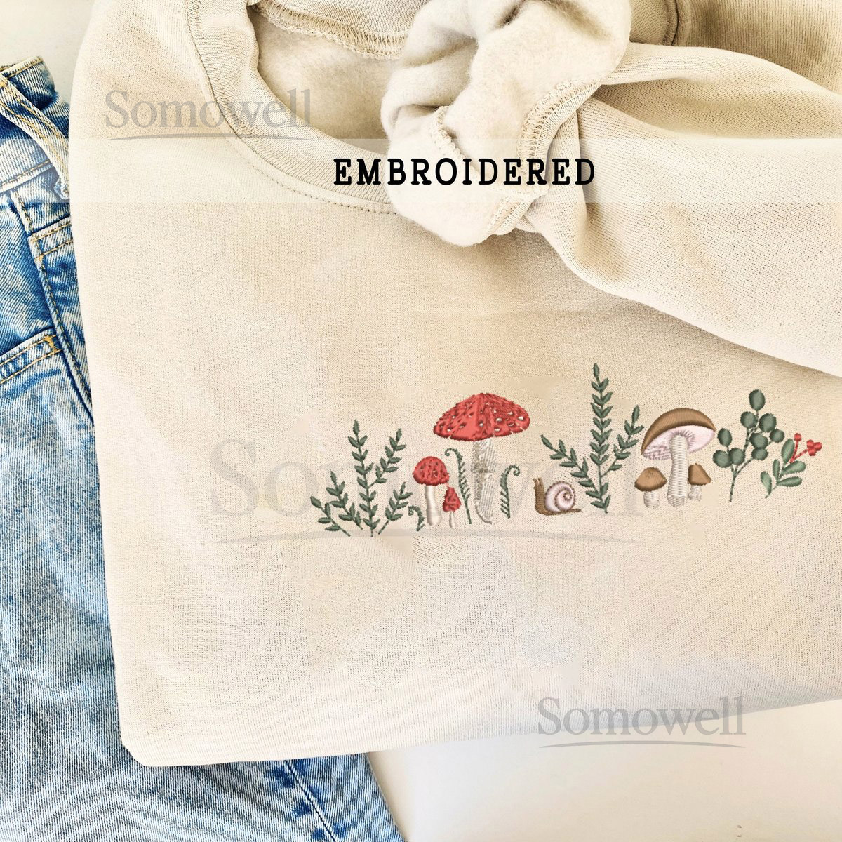 Embroidered Mushroom Sweatshirt Wildflowers Embroidered Botany Embroidered Hoodie CottageCore Embroidery Sweater Embroidered Mushroom_91