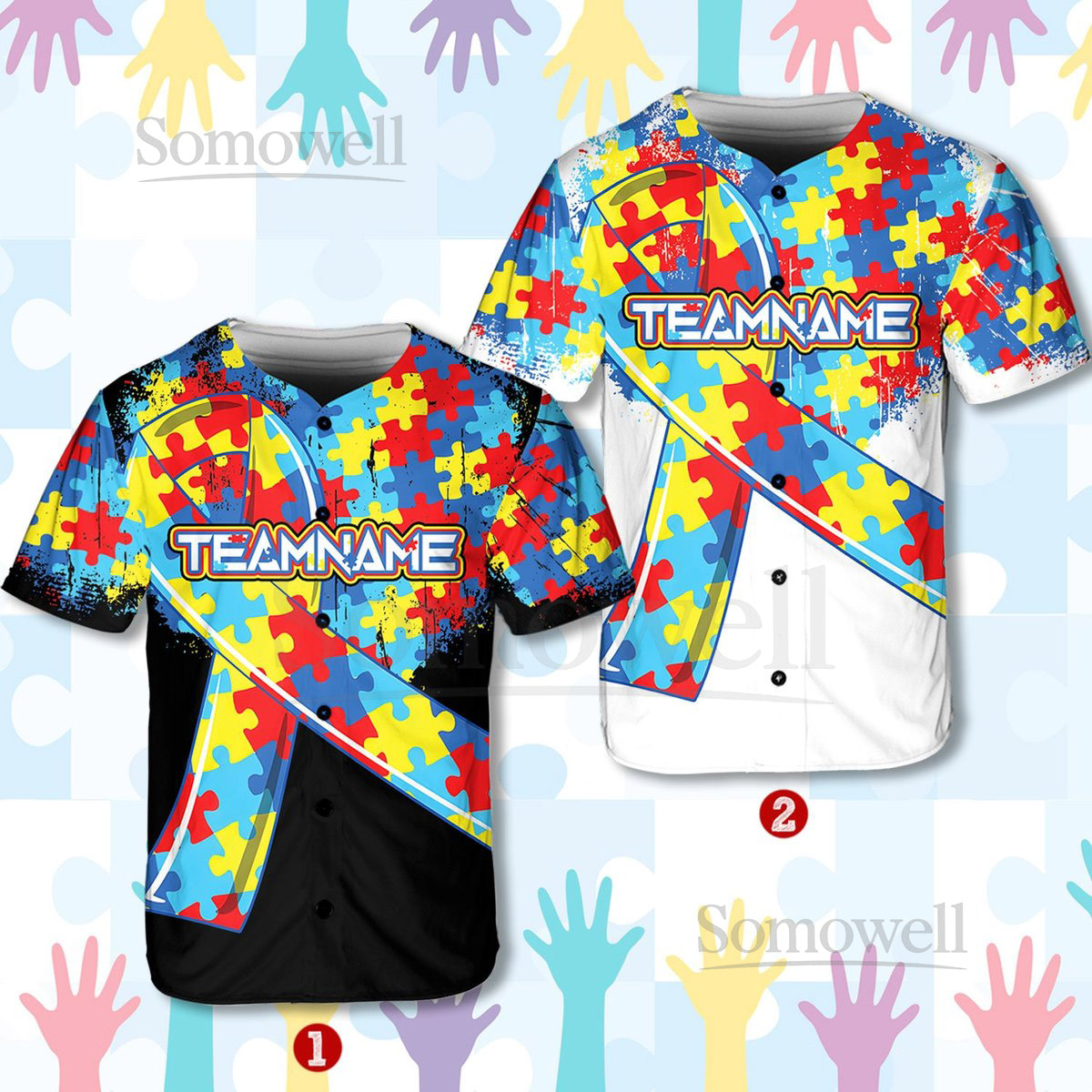 Personalized Autism Awareness Baseball Jersey Custom Name Puzzle Autism Baseball Jersey Autism Support Baseball Autism Ribbon Jersey_012