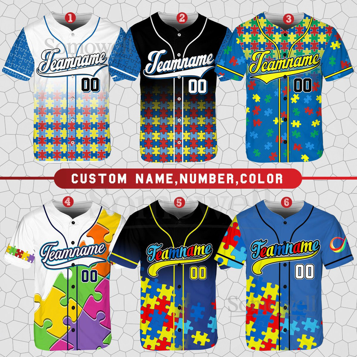 Personalized Autism Awareness Baseball Jersey Custom Name Puzzle Autism Baseball Jersey Autism Support Baseball Autism Warrior Jersey_014
