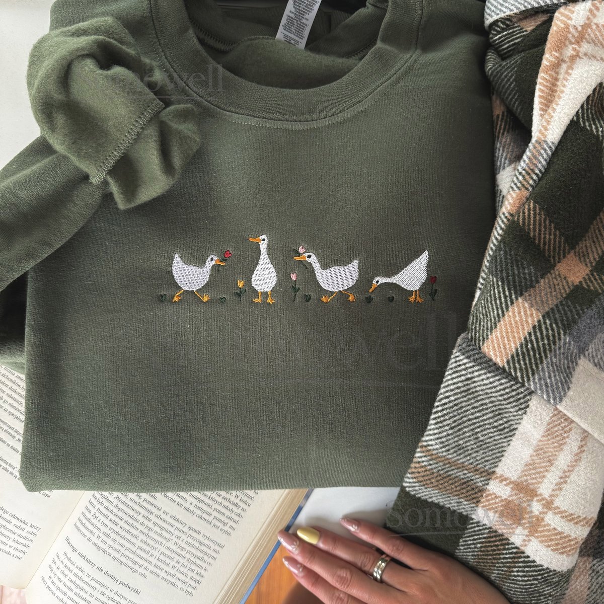 Embroidered Duck with Tulip Sweatshirt Embroidered Flower Sweater Cute Embroidered Duck Shirt Gift For Animal Lover_75