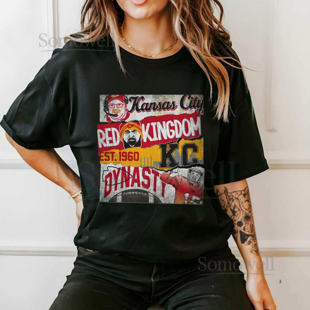 Red Kingdom Kansas City Chiefs Shirt Dynasty Playoffs Shirt Cozy KC Football Shirt with Distressed Print Retro Design Unisex Fit_714