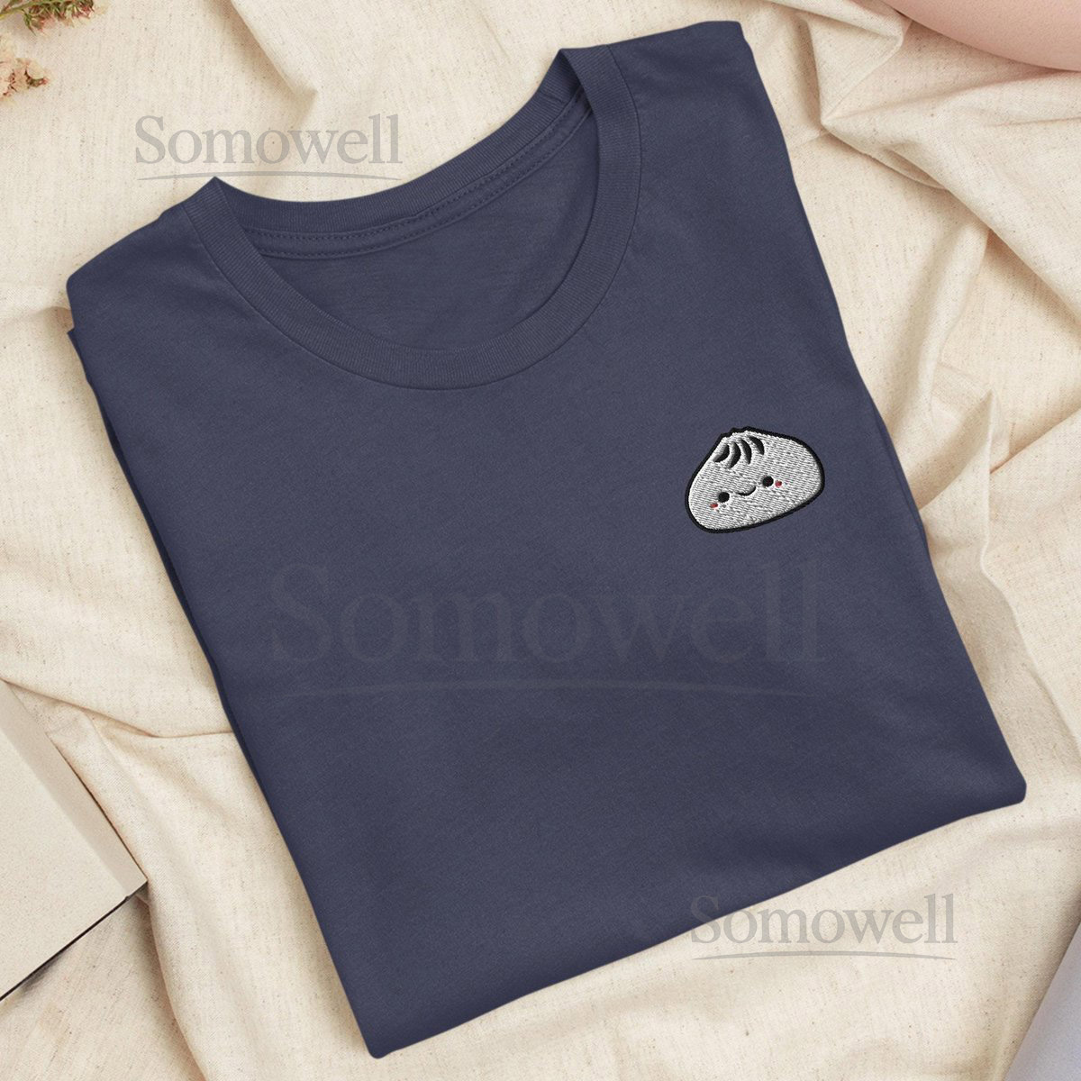 Cute Xiao Long Bao Dumpling Embroidered T-Shirt Lightweight Cotton Unisex Fit_31