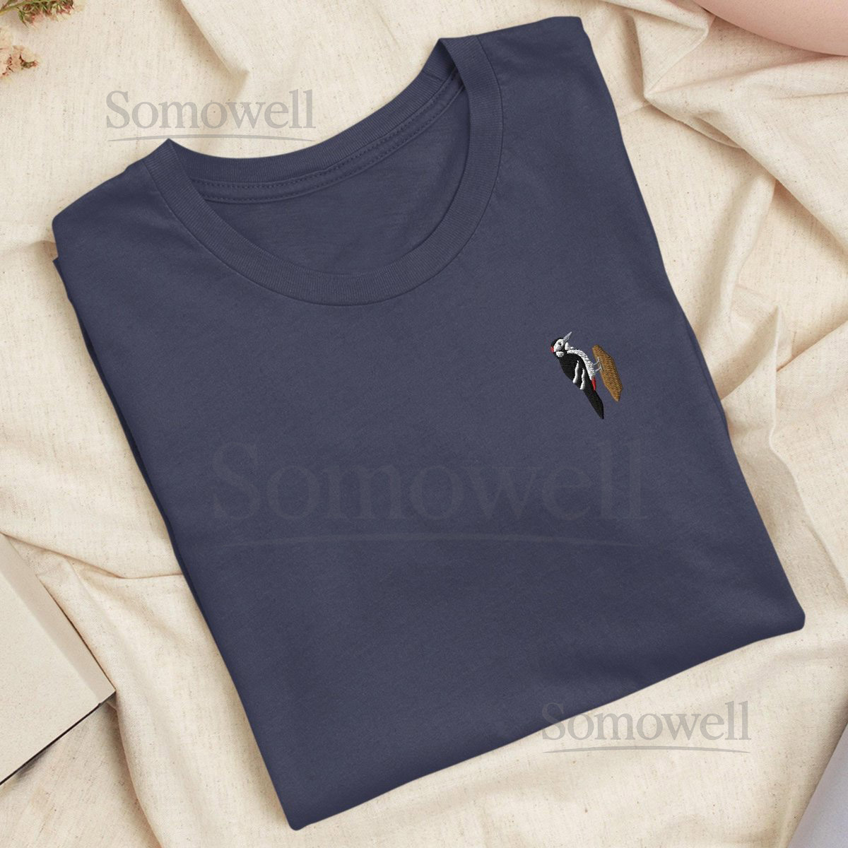 Great Spotted Woodpecker Embroidered T-Shirt Lightweight Cotton Unisex Fit_121