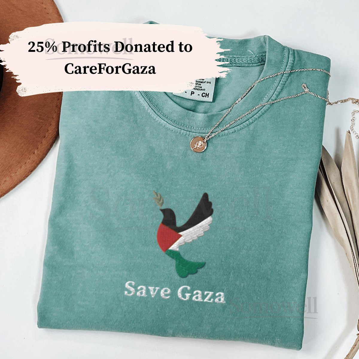 Comfort Colors Save Gaza T-Shirt Embroidered Palestine Dove Shirt Free Palestine Gaza Shirt Embroidered Gaza Palestine T-Shirt_23