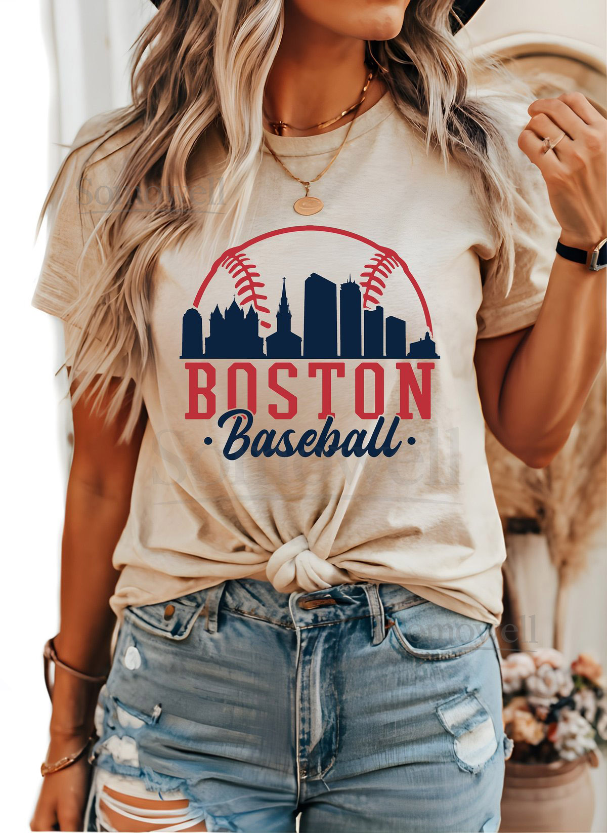 Boston Baseball Skyline T-Shirt Womens Fan Tee_158