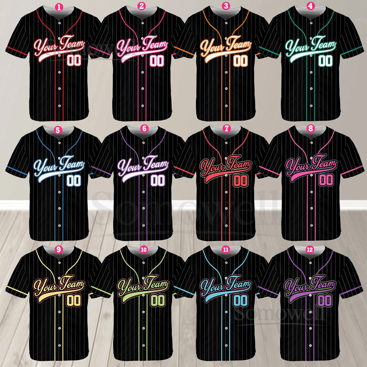 Personalized Team Name And Number Pinstripe Baseball Jersey Custom Stripe Line Color Baseball Jersey Baseball Jersey Uniform Baseball Fans_665