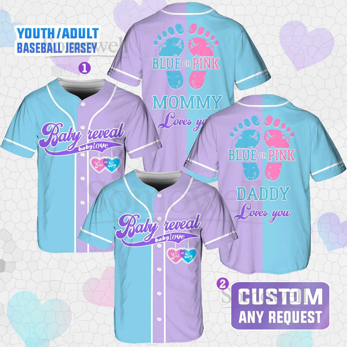 Personalized Baby Reveal Baseball Jersey Blue or Pink Baseball Jersey Gender Reveal Jersey Team Boy Team Girl Jersey Reveal Party Jersey_022