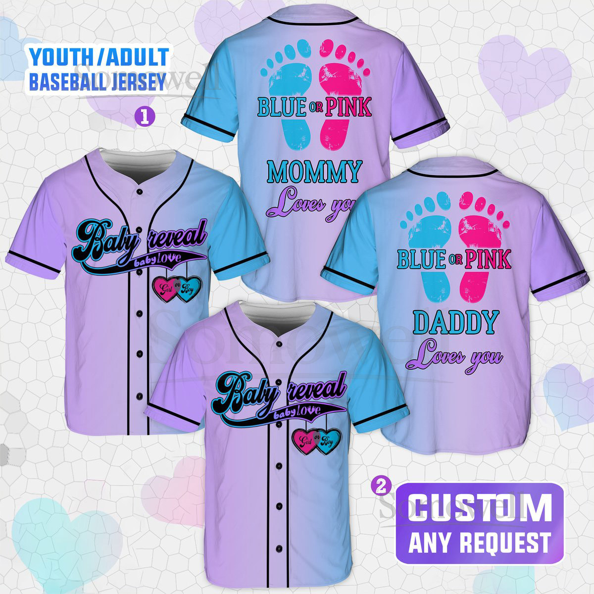 Personalized Baby Reveal Baseball Jersey Blue or Pink Baseball Jersey Gender Reveal Jersey Team Boy Team Girl Jersey Reveal Party Jersey_023