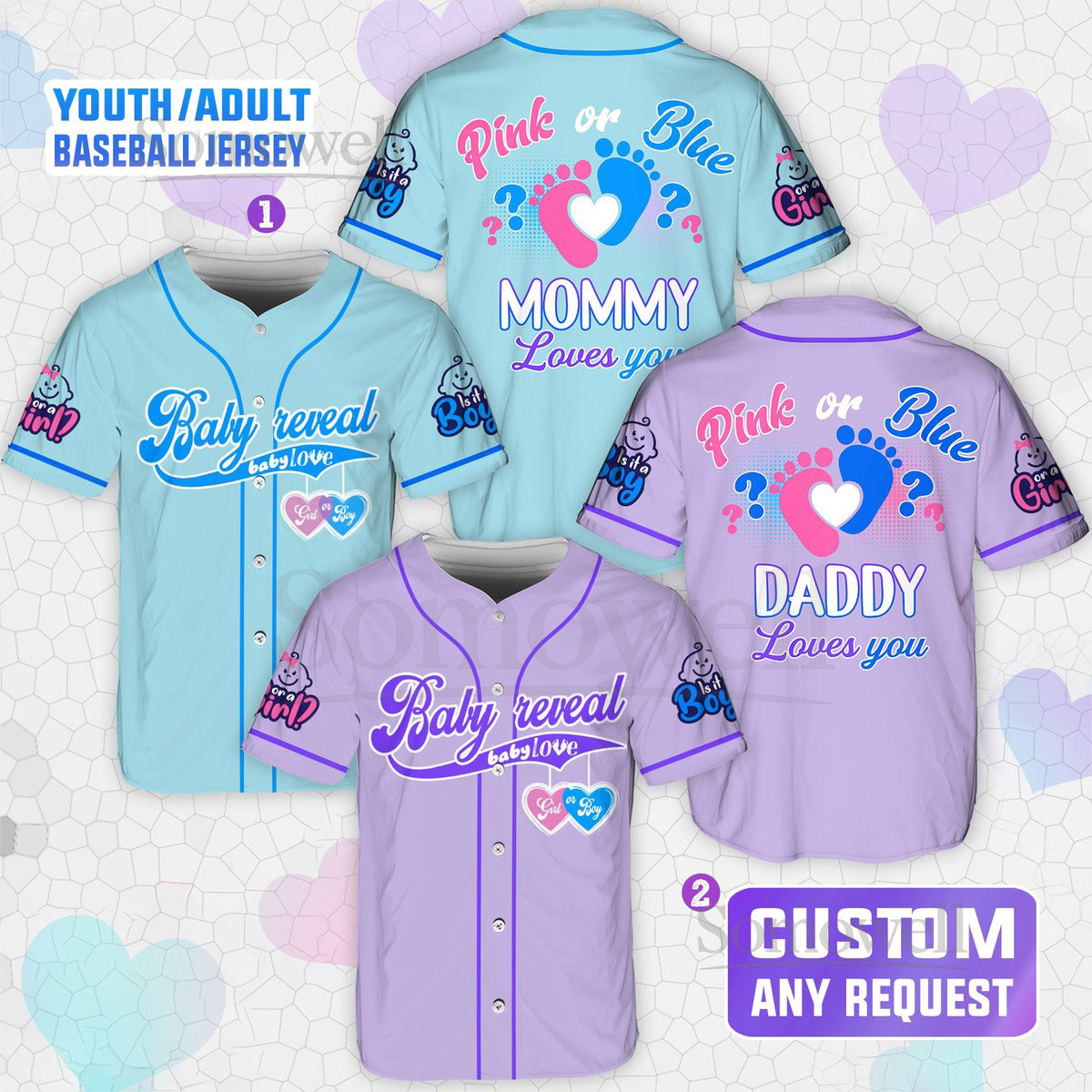 Personalized Baby Reveal Baseball Jersey Blue or Pink Baseball Jersey Gender Reveal Jersey Team Boy Team Girl Jersey Reveal Party Jersey_024