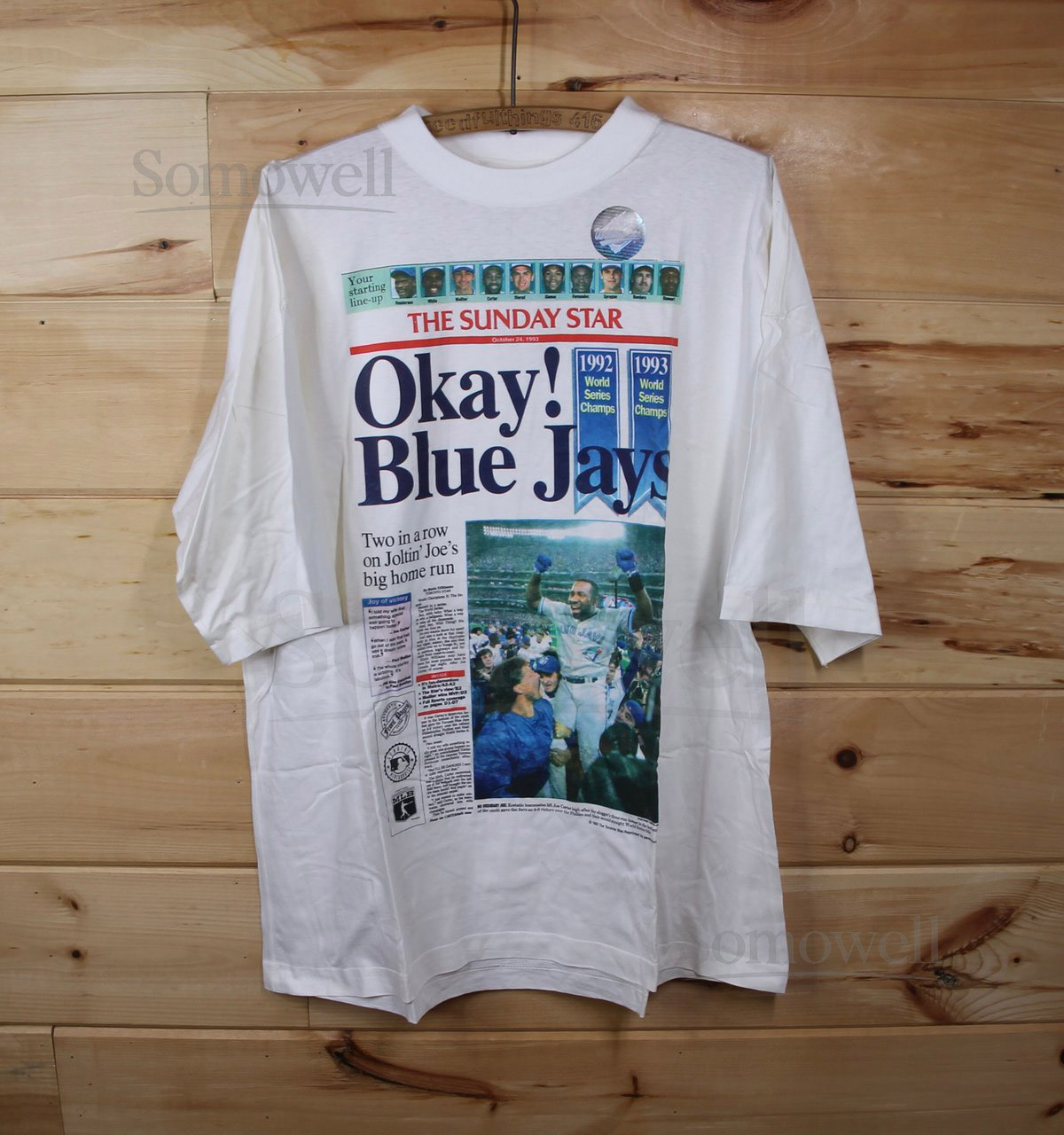 Vintage 1993 Toronto Blue Jays World Series Champions MLB Baseball White Deadstock T-Shirt Adult Size XXL_994