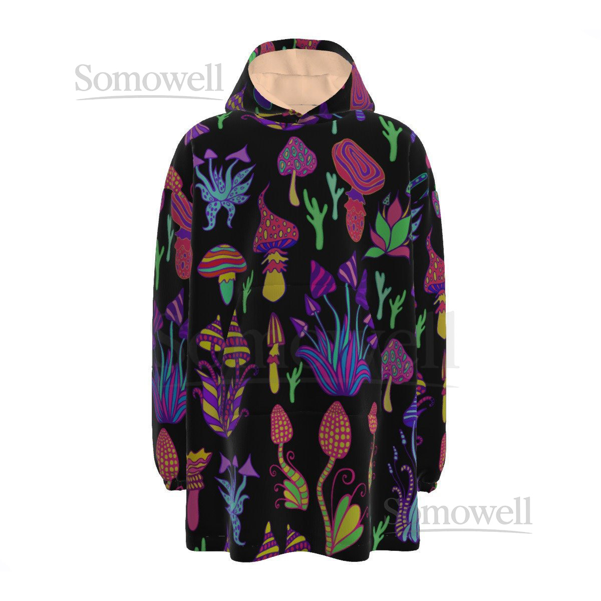 Illusionary Fungi Sherpa Fleece Hoodie Blanket_50