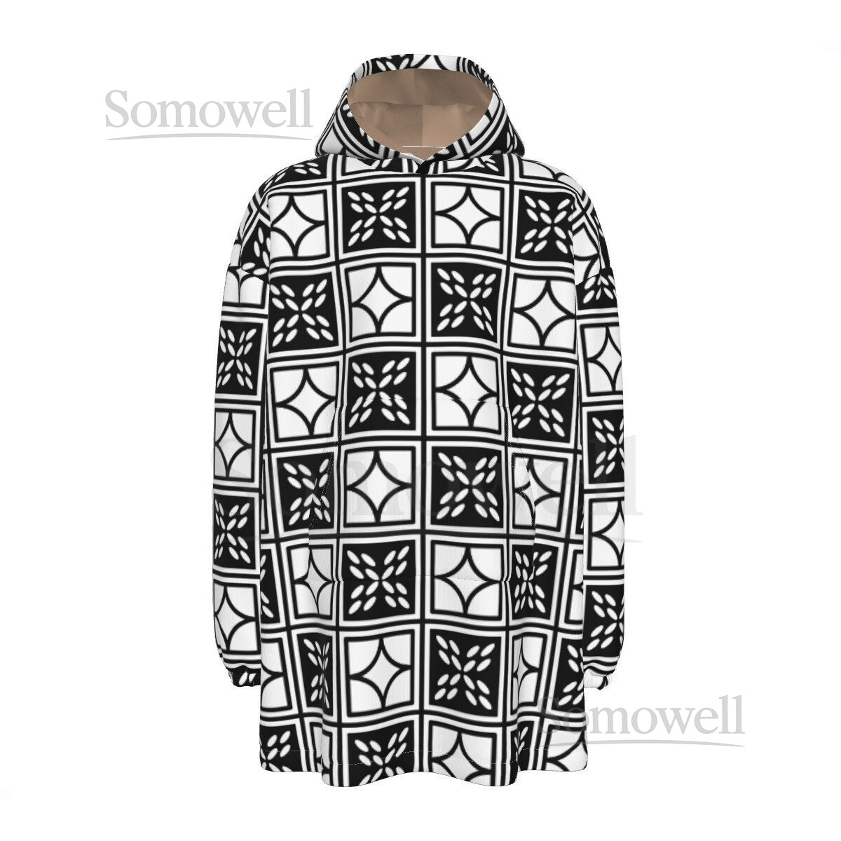 Monochromatic Sherpa Fleece Hoodie Blanket_57