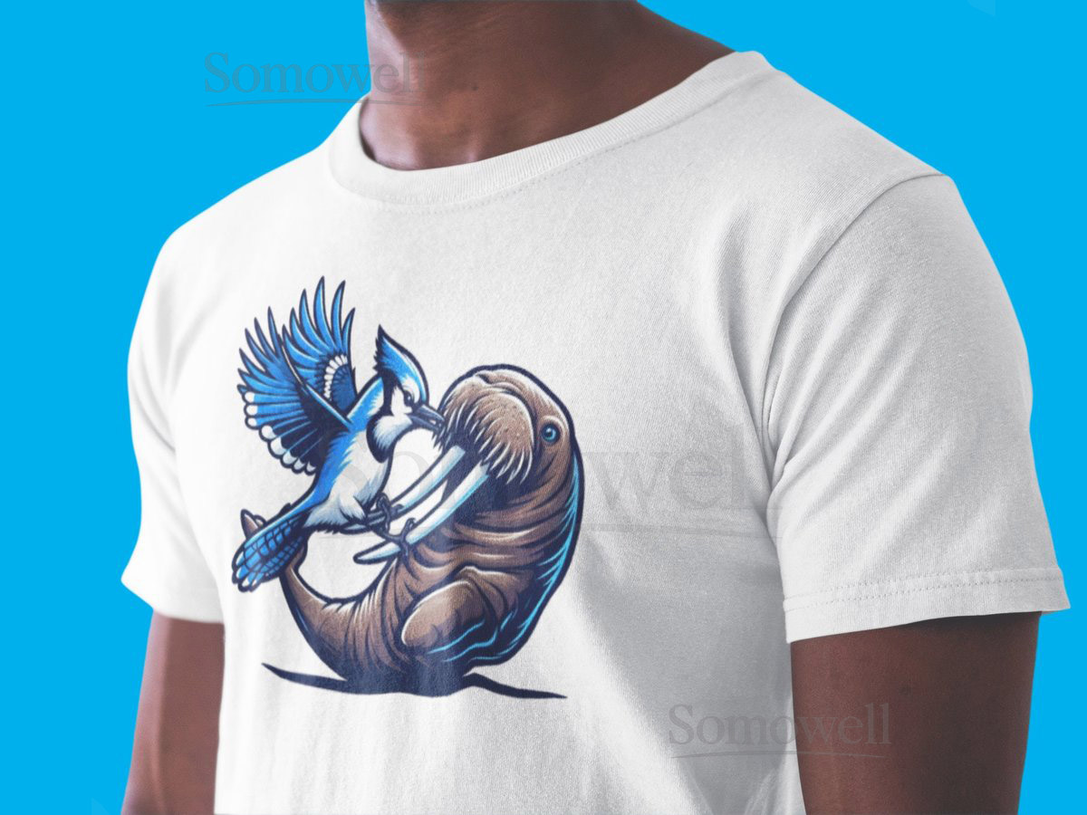 Blue Jay vs. Walrus Graphic Tee - Animal Comic Shirt_123