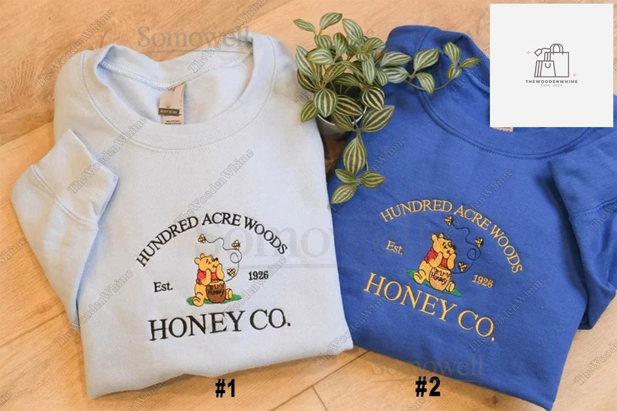 Hundred Acre Woods Honey Co. Embroidered Sweatshirt Winnie The Pooh Embroidery Sweatshirt Disney Cartoon Sweatshirt Disneyland Shirt_108