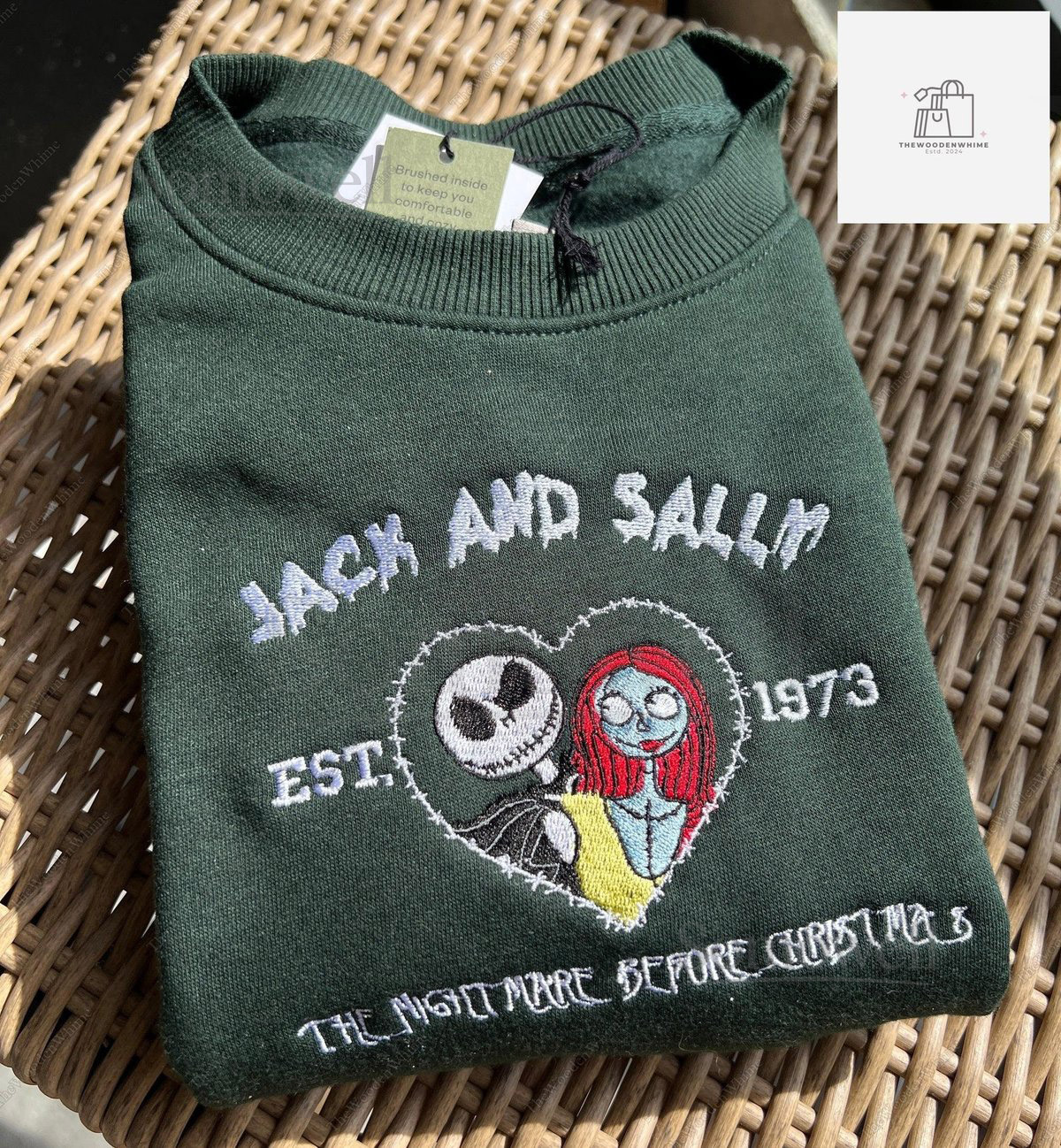 Jack And Sally Embroidered Sweatshirt Nightmare Before Christmas Embroidery Sweatshirt Movie Couple Embroidered Shirt Couple Gifts_114
