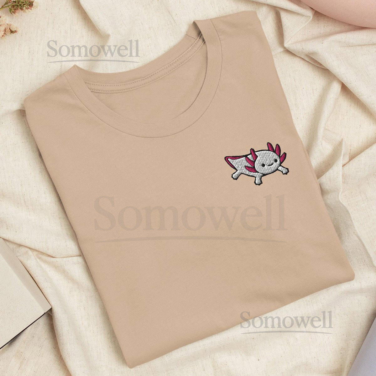 Axolotl Salamander Embroidered T-Shirt Lightweight Cotton Unisex Fit_2