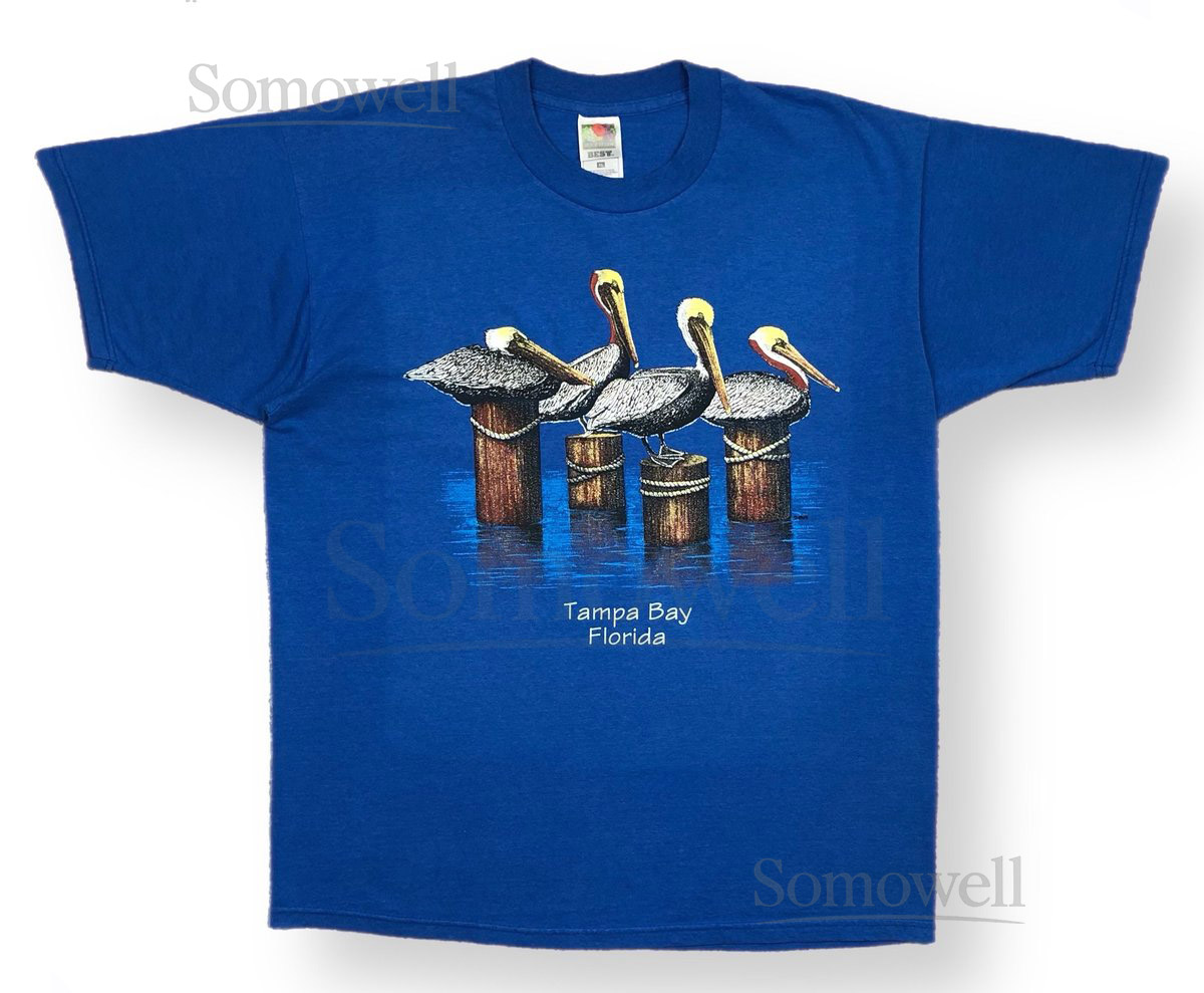 Vintage 90s Tampa Bay Florida Pelicans DestinationSouvenir Nature Graphic T-Shirt Size XL_443