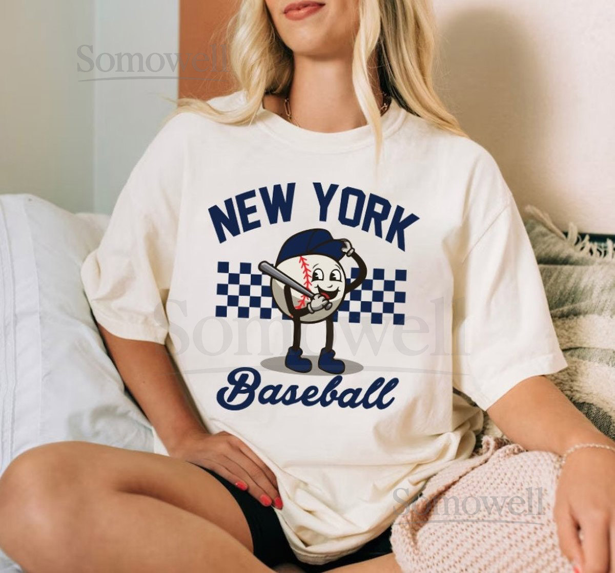 New York Baseball Smiling Funny Mascot Comfort Color Unisex Tshirt New York Baseball Gameday Retro Style Shirt NYC Sports Tee For Her_657