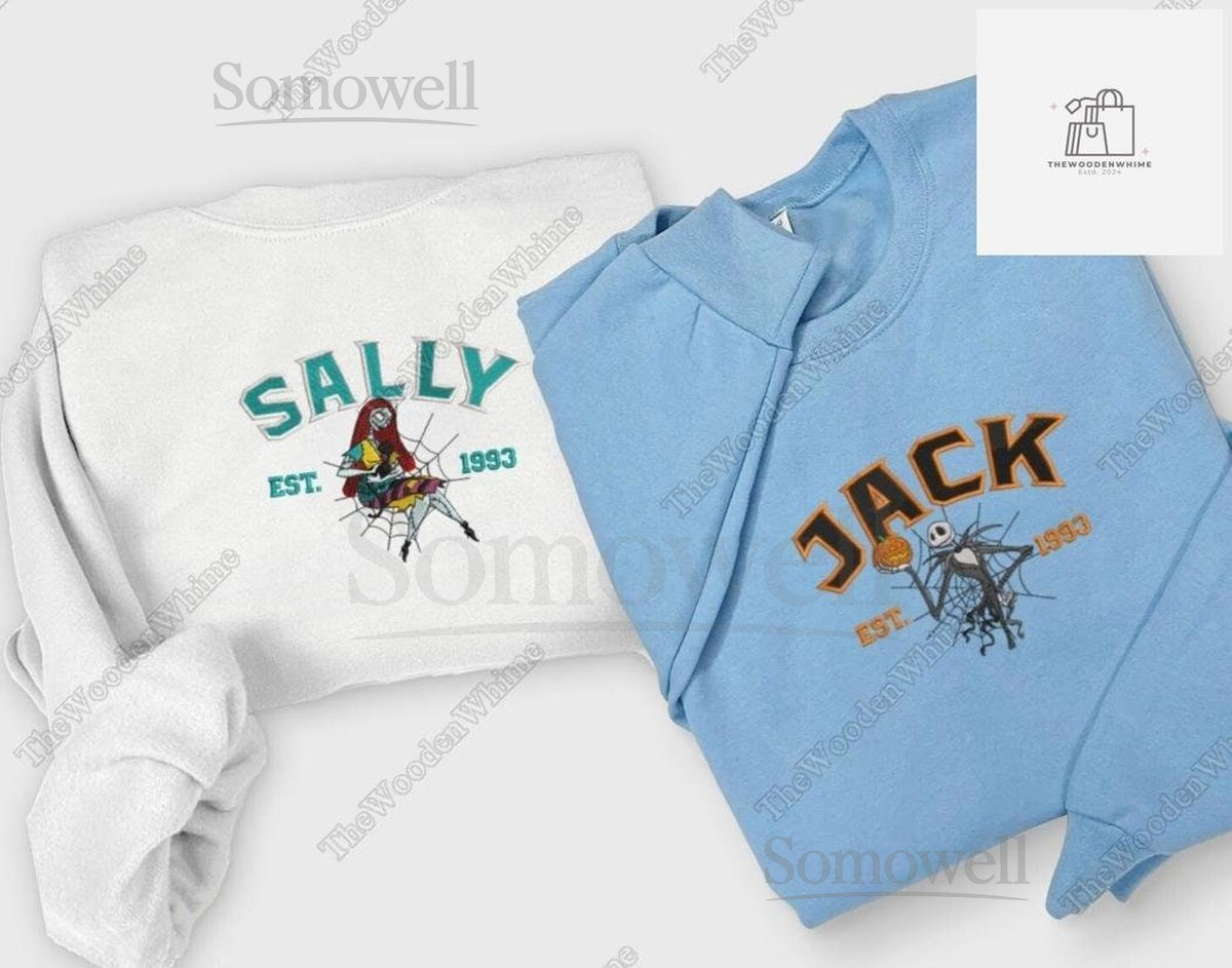 Jack And Sally Embroidered Sweatshirt Jack Skellington Embroidered Sweatshirt Nightmare Before Christmas Embroidery Sweatshirt Hoodie_113