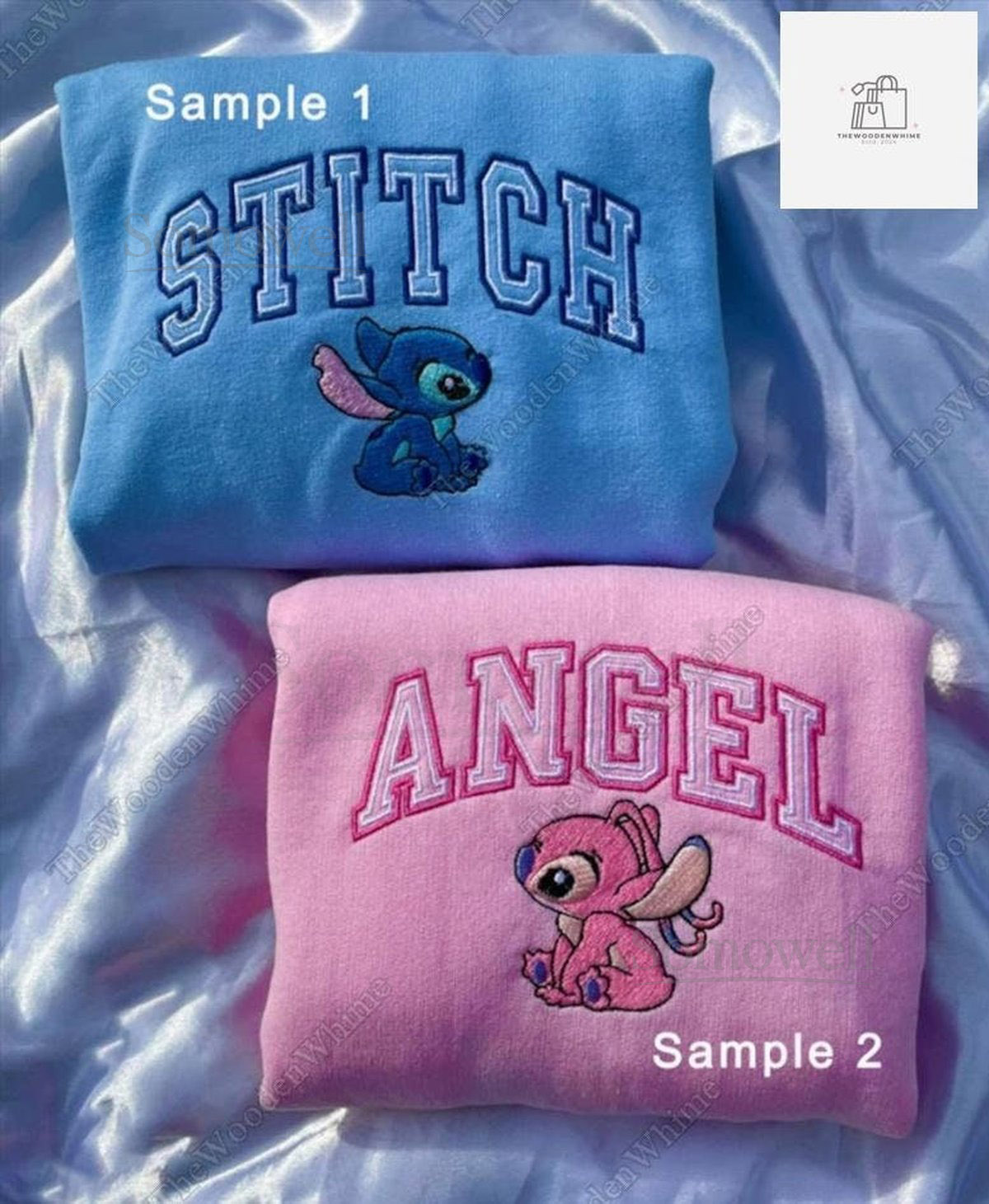 Stitch And Angel Embroidered Couple Sweatshirt Anniversary Embroidered Sweatshirt Hoodie Valentines Day Gift Stitch Embroidery Shirt_152