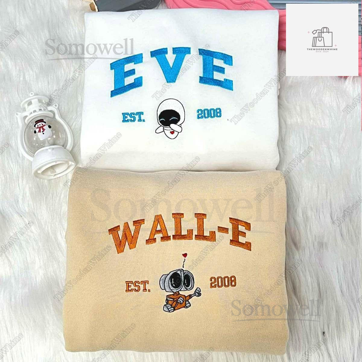 Custom Wall E And Eve Embroidered Sweatshirt Couple Embroidery Sweatshirt Wall E And Eve Embroidered Shirt Valentines Couple Gifts_34