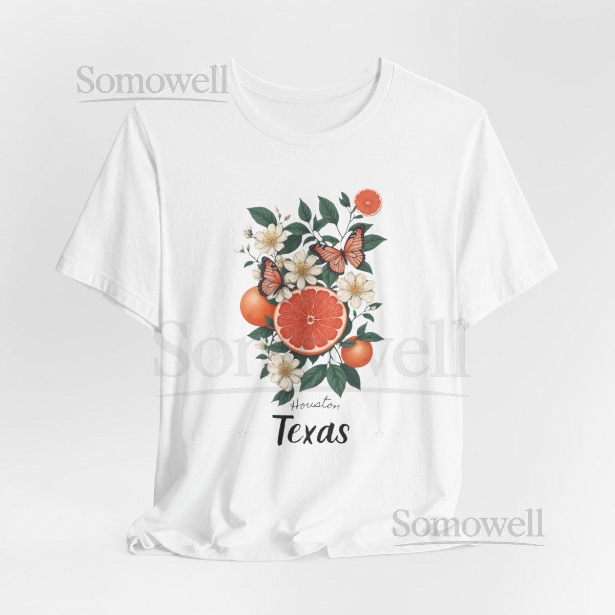 Houston Texas Graphic Tee Citrus Floral Design Travel So_355