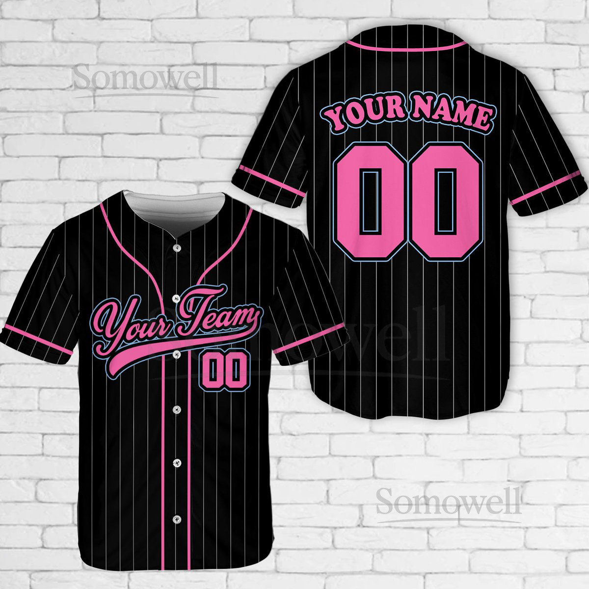 Personalized Team Name And Number Pinstripe Baseball Jersey Custom Stripe Line Color Baseball Jersey Baseball Jersey Uniform Baseball Fans_685