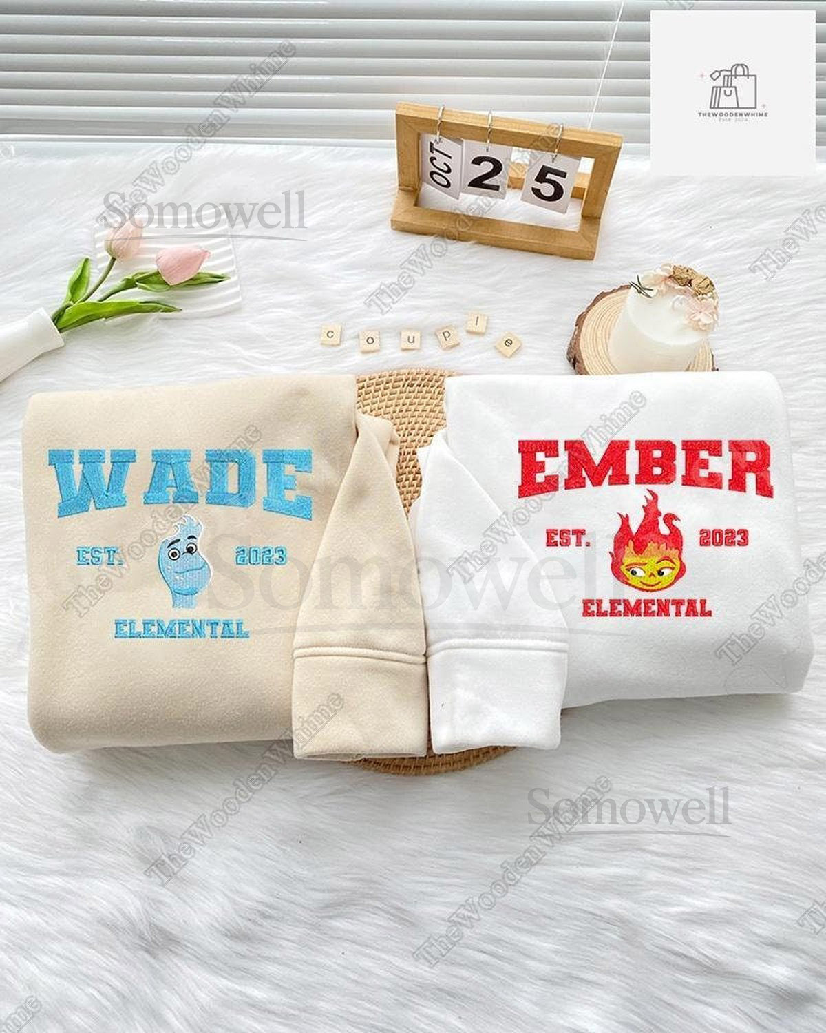Custom Wade And Ember Embroidered Sweatshirt Elemental Embroidered Hoodie Couple Cartoon Shirt Valentine's Day Gift Elemental Shirt_33