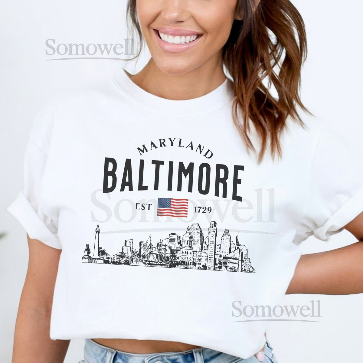 Baltimore City Sketch T-Shirt Vintage Skyline Tee Maryland Souvenir Unisex Retro Aesthetic Streetwear Shirt Comfort Colors Shirt_56