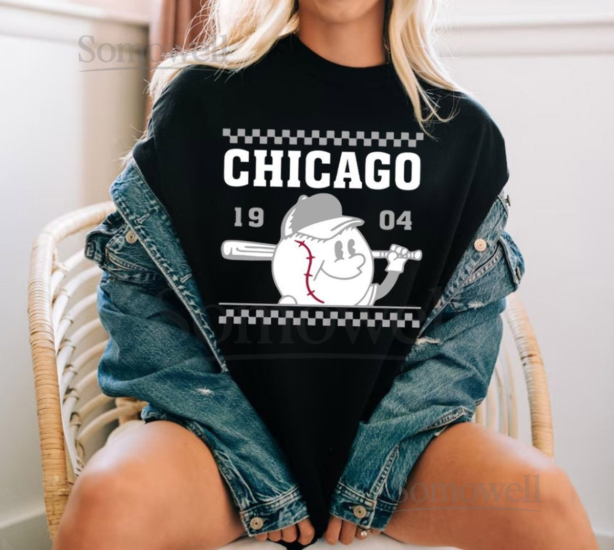 Chicago Baseball Vintage Cute Mascot Est 1904 Comfort Color Black Tshirt Chicago Baseball Gameday Retro 90s Shirt Chicago Sports Shirt_172
