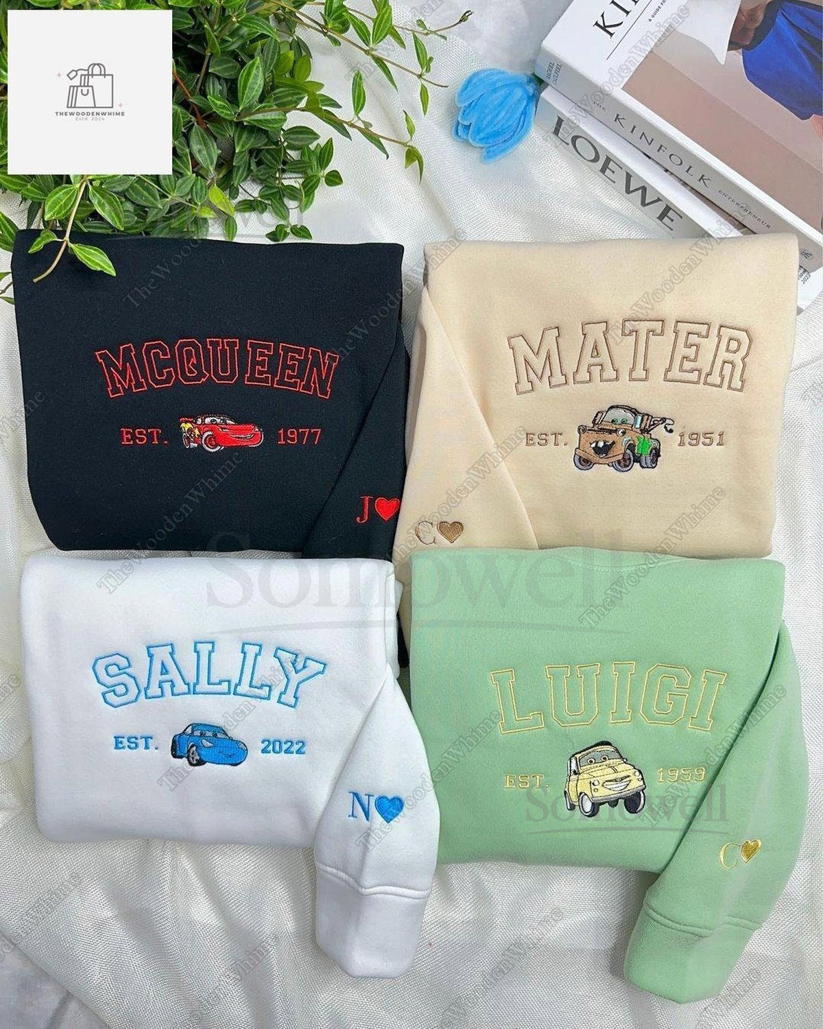 Mcqueen Sally Mater Luigy Embroidery Sweatshirt Disney Cars Movie Embroidered Sweatshirt Cars Characters Sweatshirt Friends Gifts_121