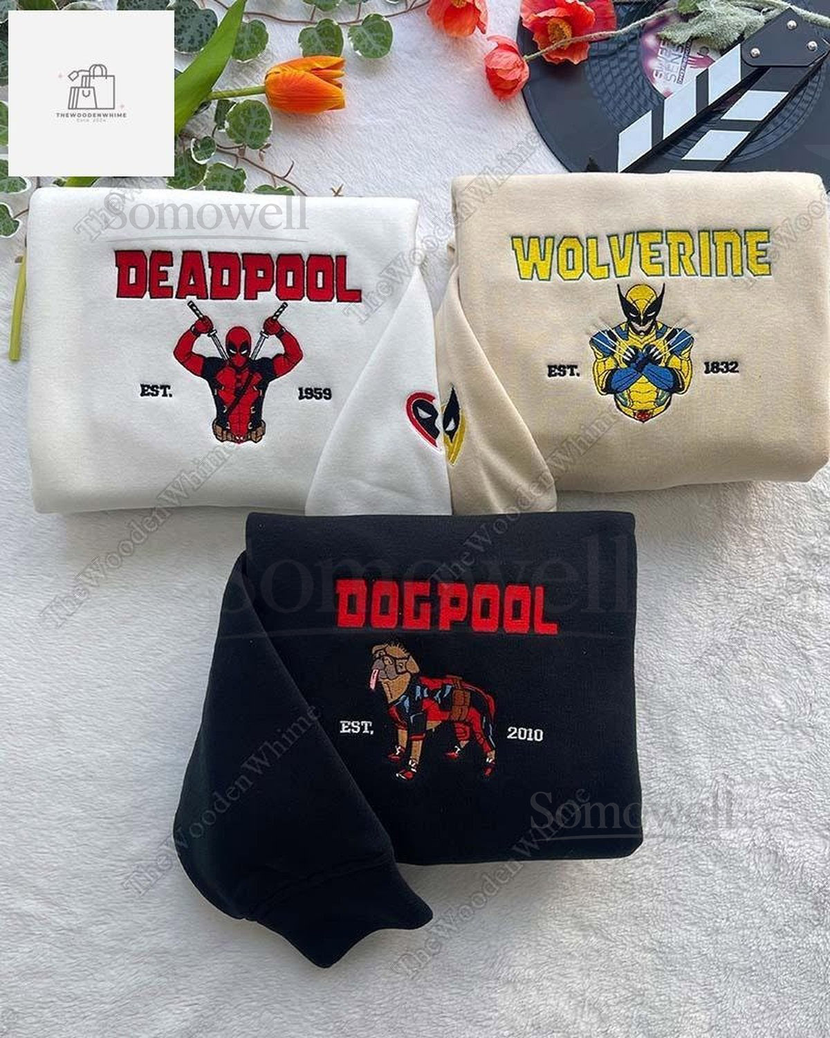 Deadpool Wolverine And Dogpool Embroidered Sweatshirt Deadpool And Wolverine Embroidered Hoodie Deadpool Shirt Disney Movie Shirt_38