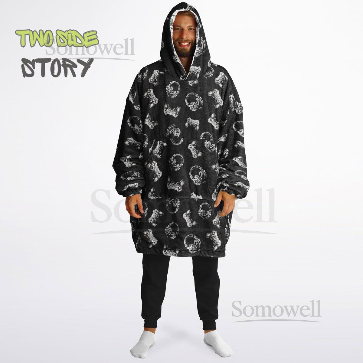 Gamer Print Reversible Adult Snug HoodieOversized Double Sided Hoodie Blanket for GamersWarm Blanket with SleevesUnique Gift for Gamer_40