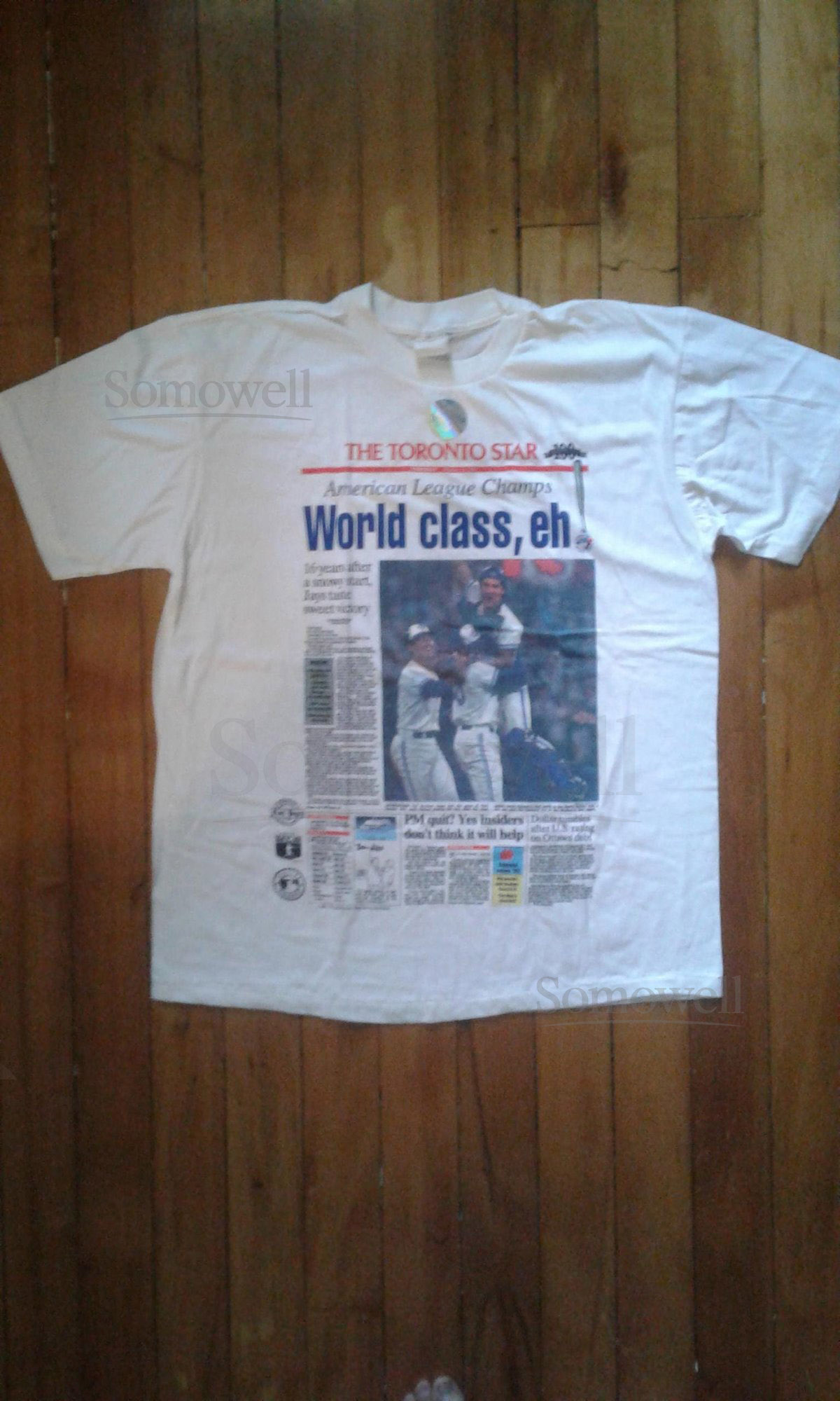 BLUE JAYS Toronto Star front page ad T Shirt Oct. 15 1992 American League Champs Never Worn with World Series Hologram_148