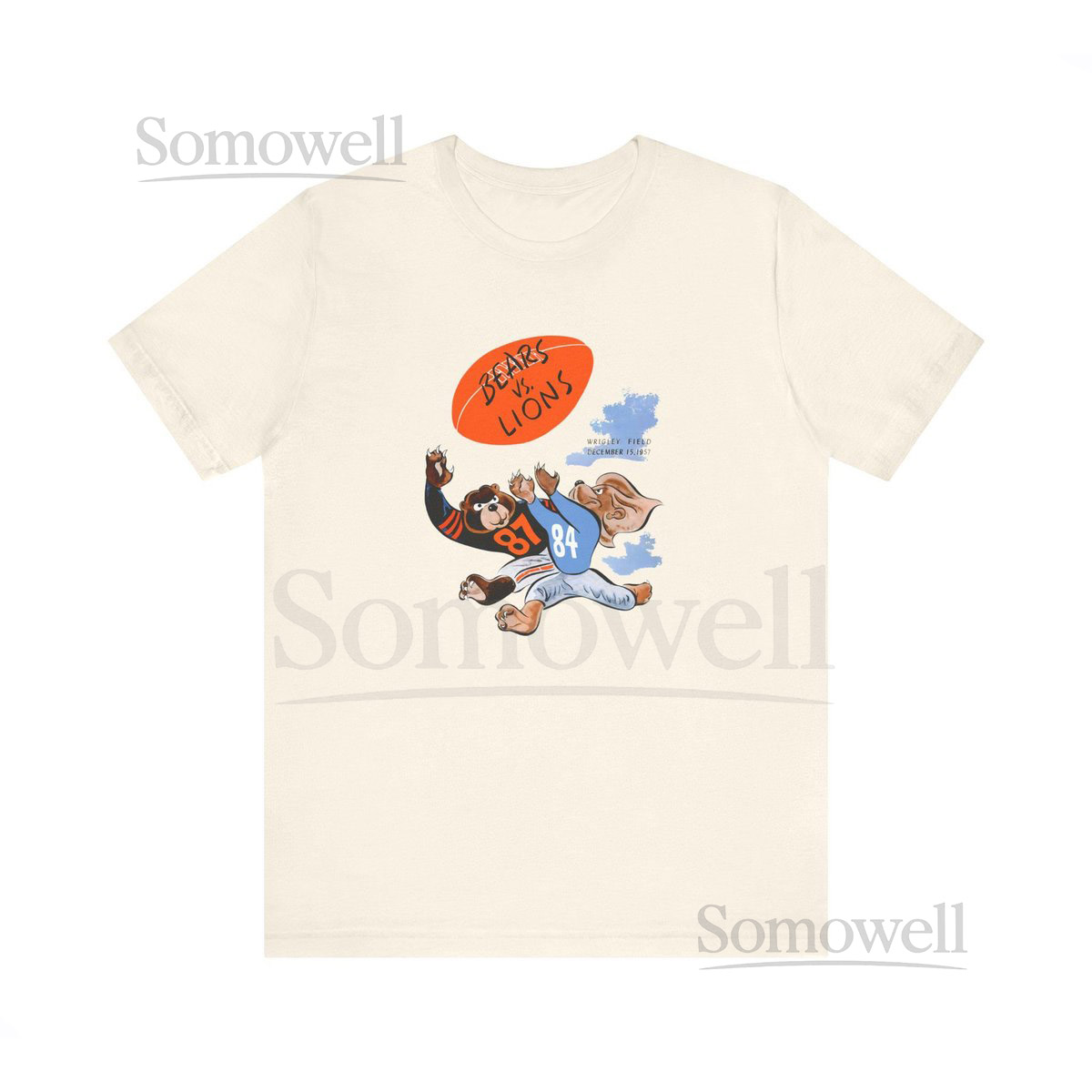 1957 Vintage Detroit Lions - Chicago Bears Football Program Cover - Unisex Jersey Short Sleeve Tee_2