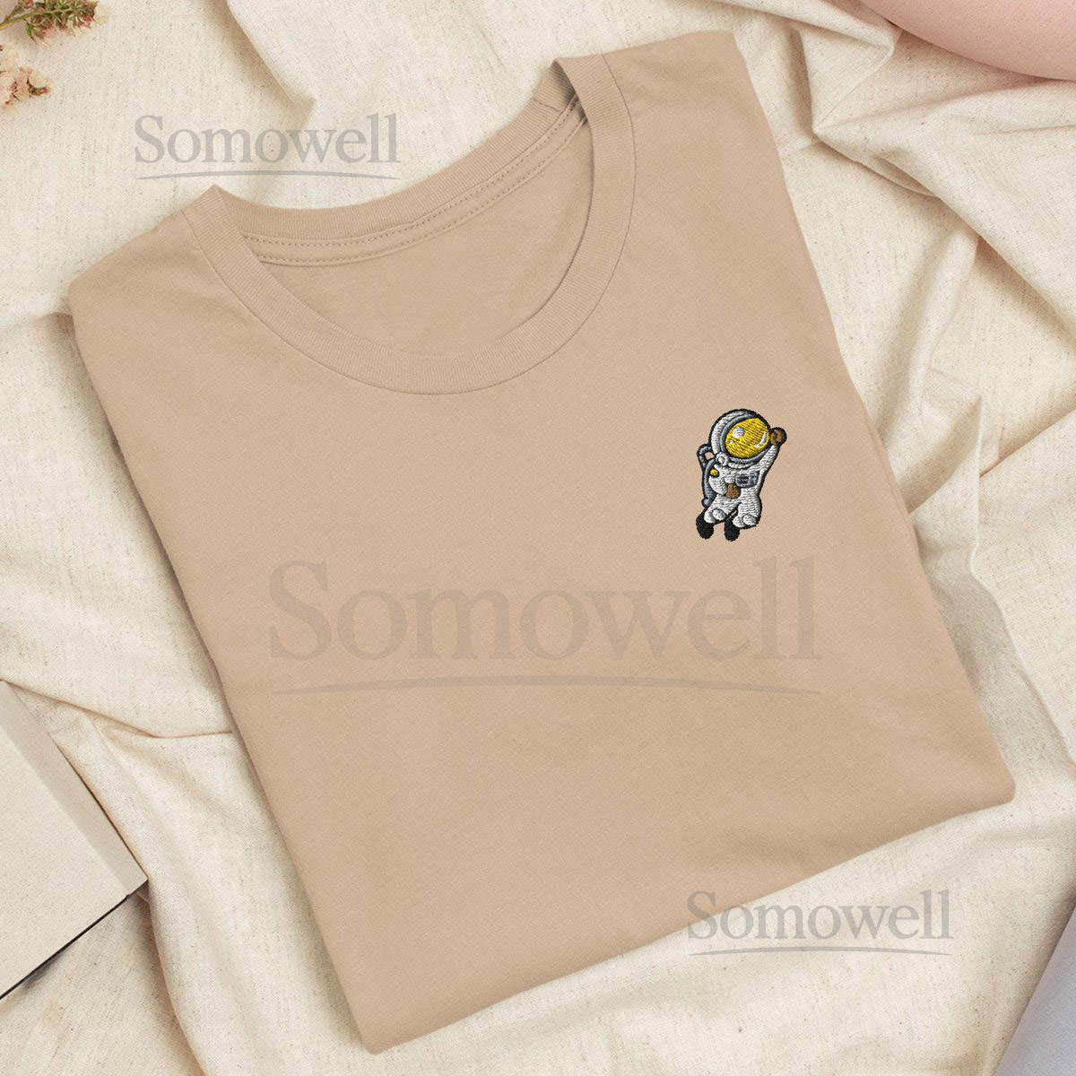 Floating Astronaut Embroidered T-Shirt Lightweight Cotton Unisex Fit_112