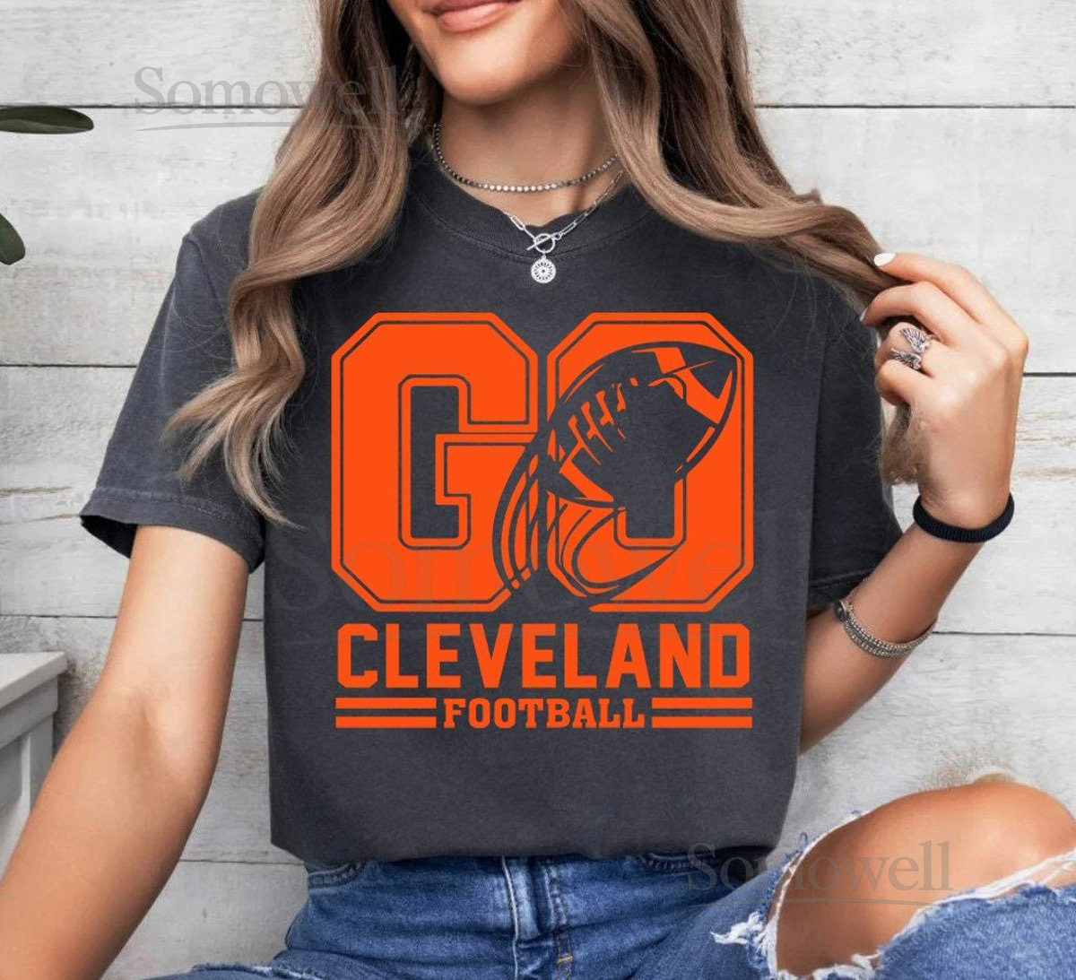 Lets Go Cleveland Football Vintage Comfort Color Tshirt Cleveland Football Team Shirt American Football Gameday Shirt Sports Tee For Her_579