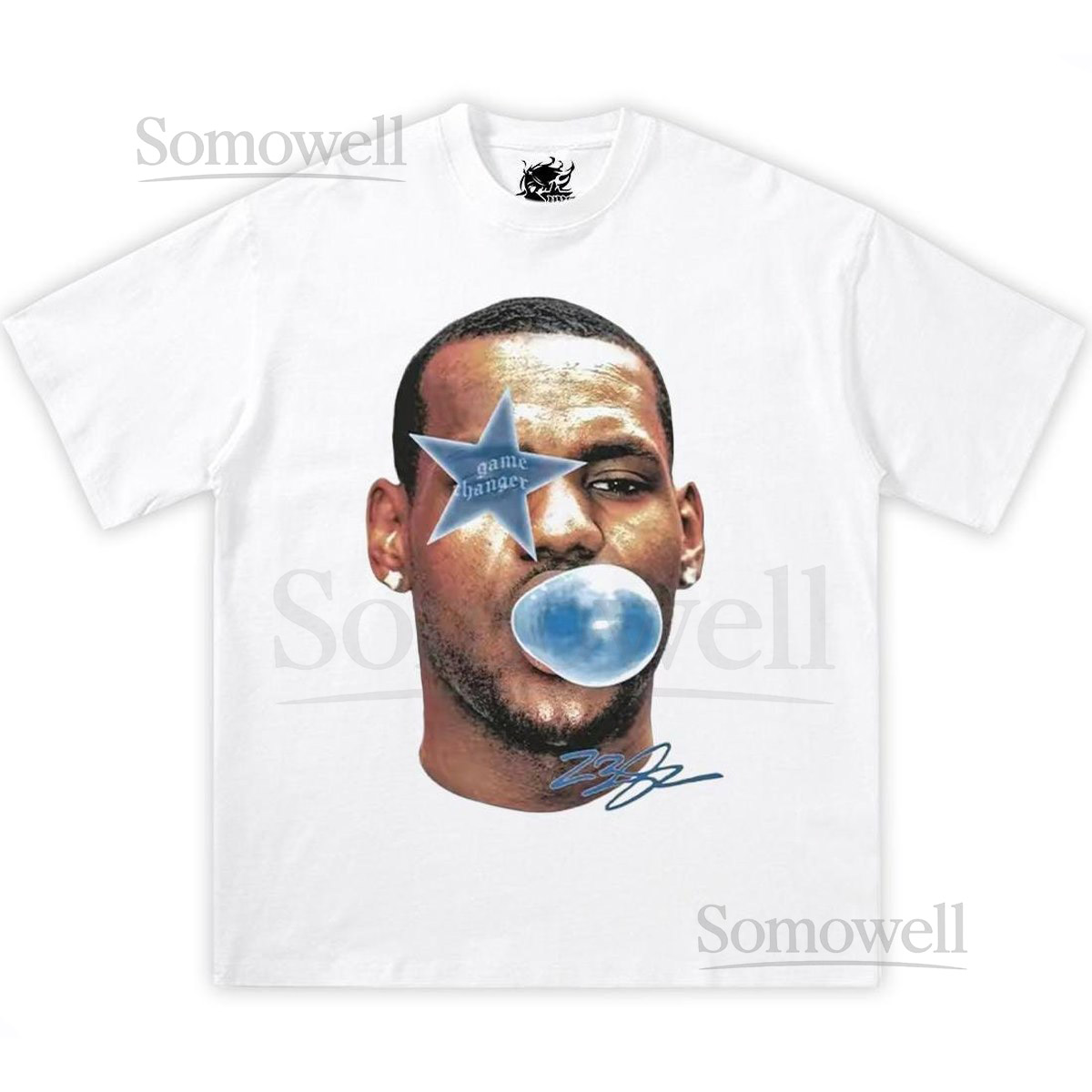Lebron James Bubble Gum Blue Boxy Cotton Tee Shirt y2k streetwear basketball graphic tee oversized tshirt kids fan gifts Christmas_254