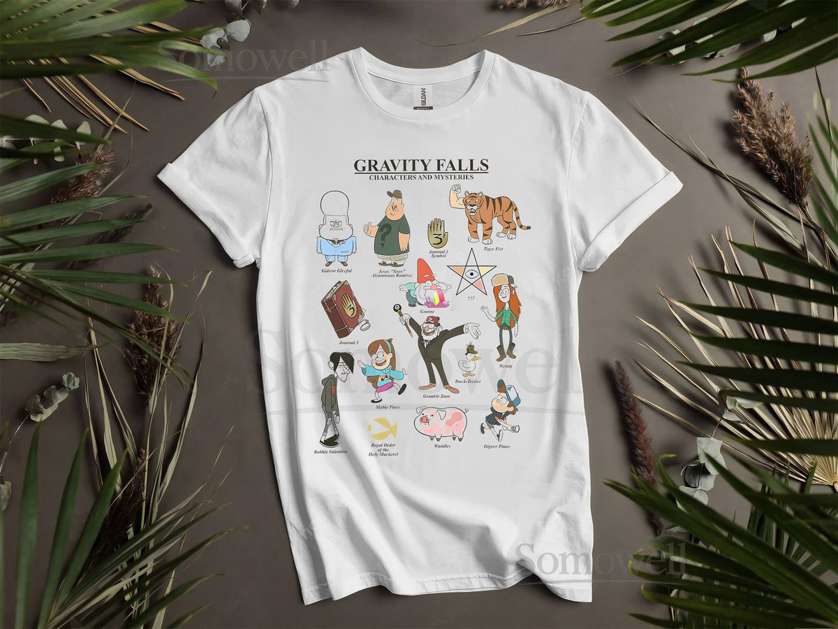 Gravity Falls Character And Mysteries Textbook Custom T-Shirts for Men Women and Kids - Sizes S to 5XL Ladies' T-Shirts Available K516_490
