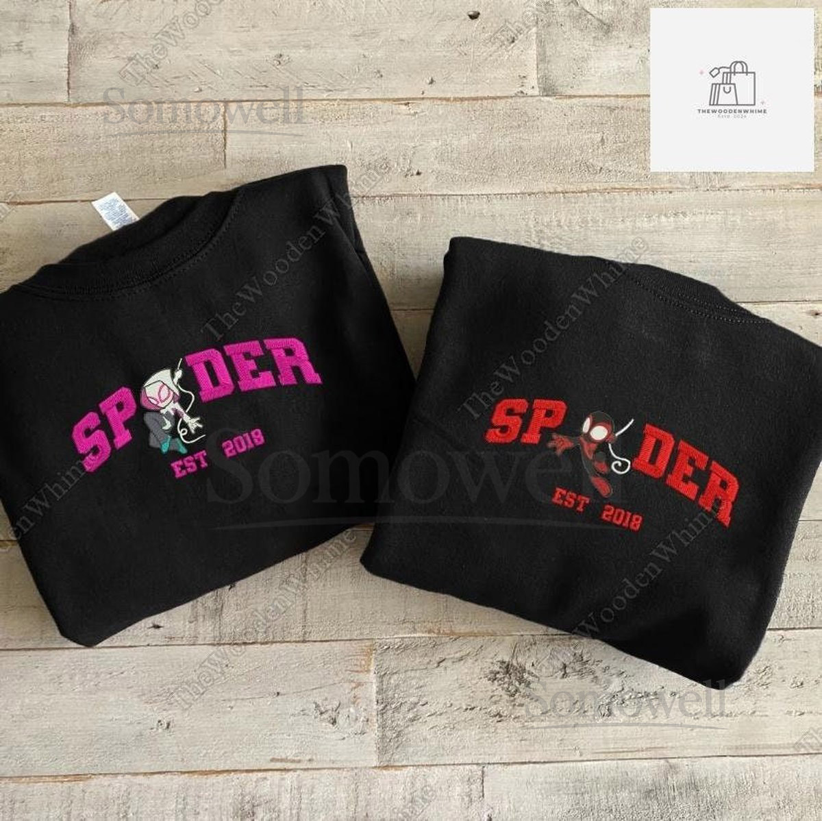 Custom Spider Man And Spider Gwen Embroidered Sweatshirt Spider Embroidered Hoodie Couple Cartoon Shirt Valentine Gift Spider Shirt_30