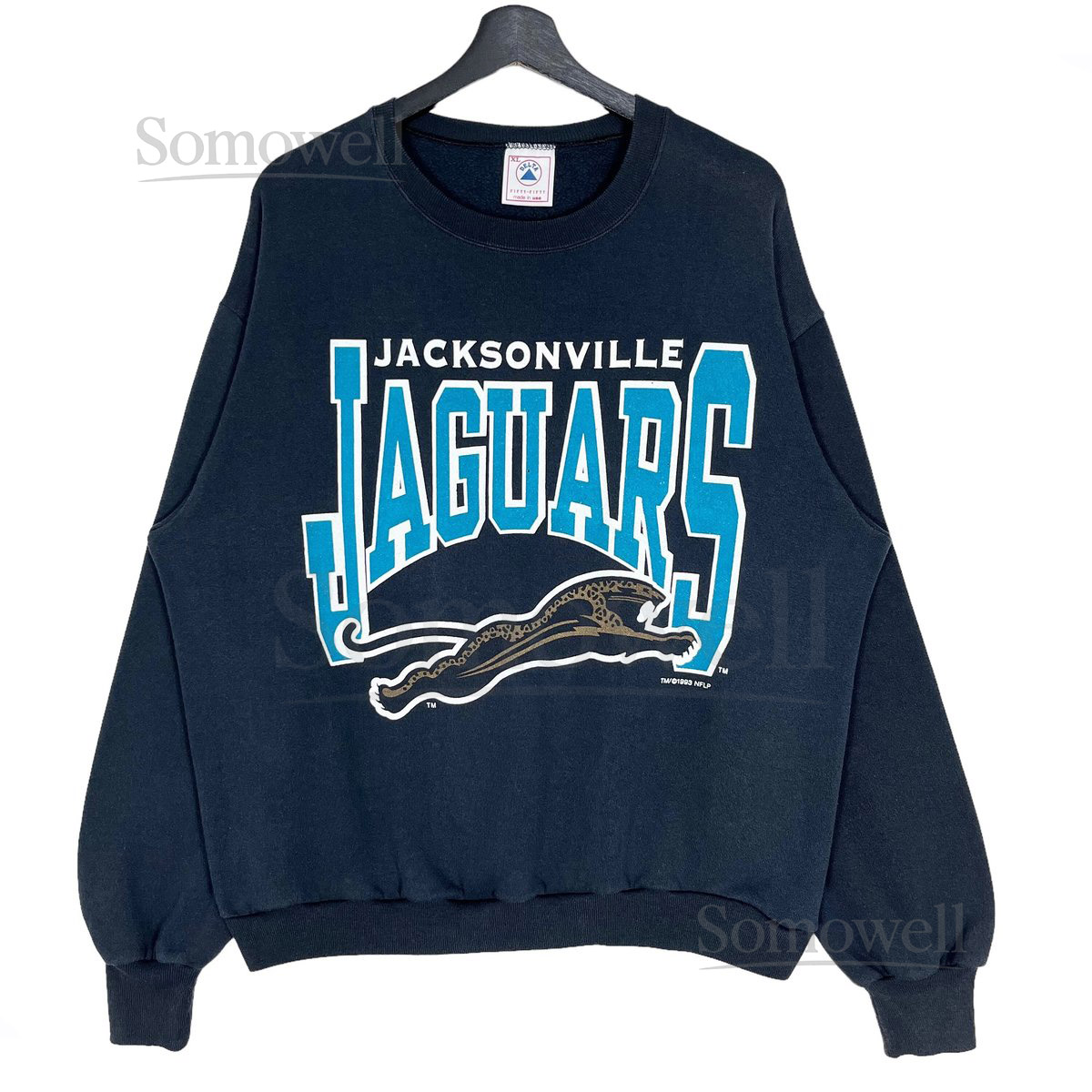 Vintage 1993 NFL Jacksonville Jaguars Sweatshirt Crewneck Big Logo Print Black Size XL Made _926