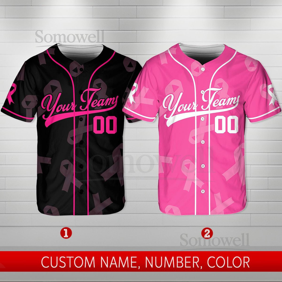 Personalized Breast Cancer Team Name And Number Baseball Jersey Custom Pink Ribbon Baseball Jersey Shirt Breast Cancer Warrior Jersey_044