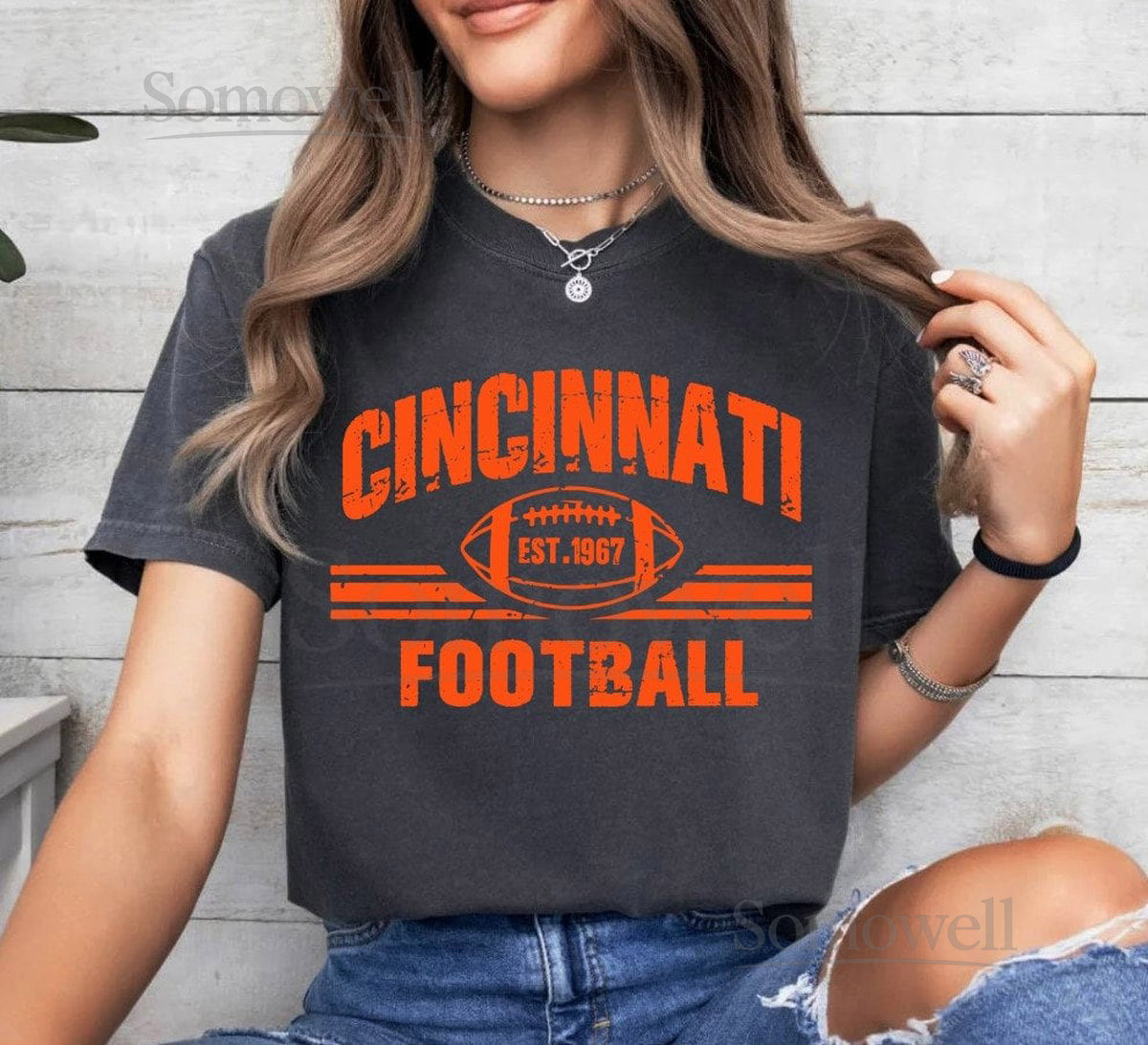 Cincinnati Football Est 1967 Vintage Comfort Color Dark Tshirt Cincinnati Football Team Retro 90s Shirt American Football Gameday Shirt_525
