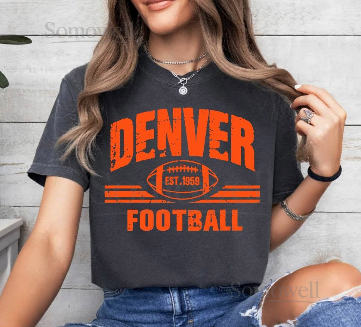 Denver Football Est 1959 Vintage Comfort Color Dark Tshirt Denver Football Team Retro 90s Shirt American Football Gameday Shirt For Her_336