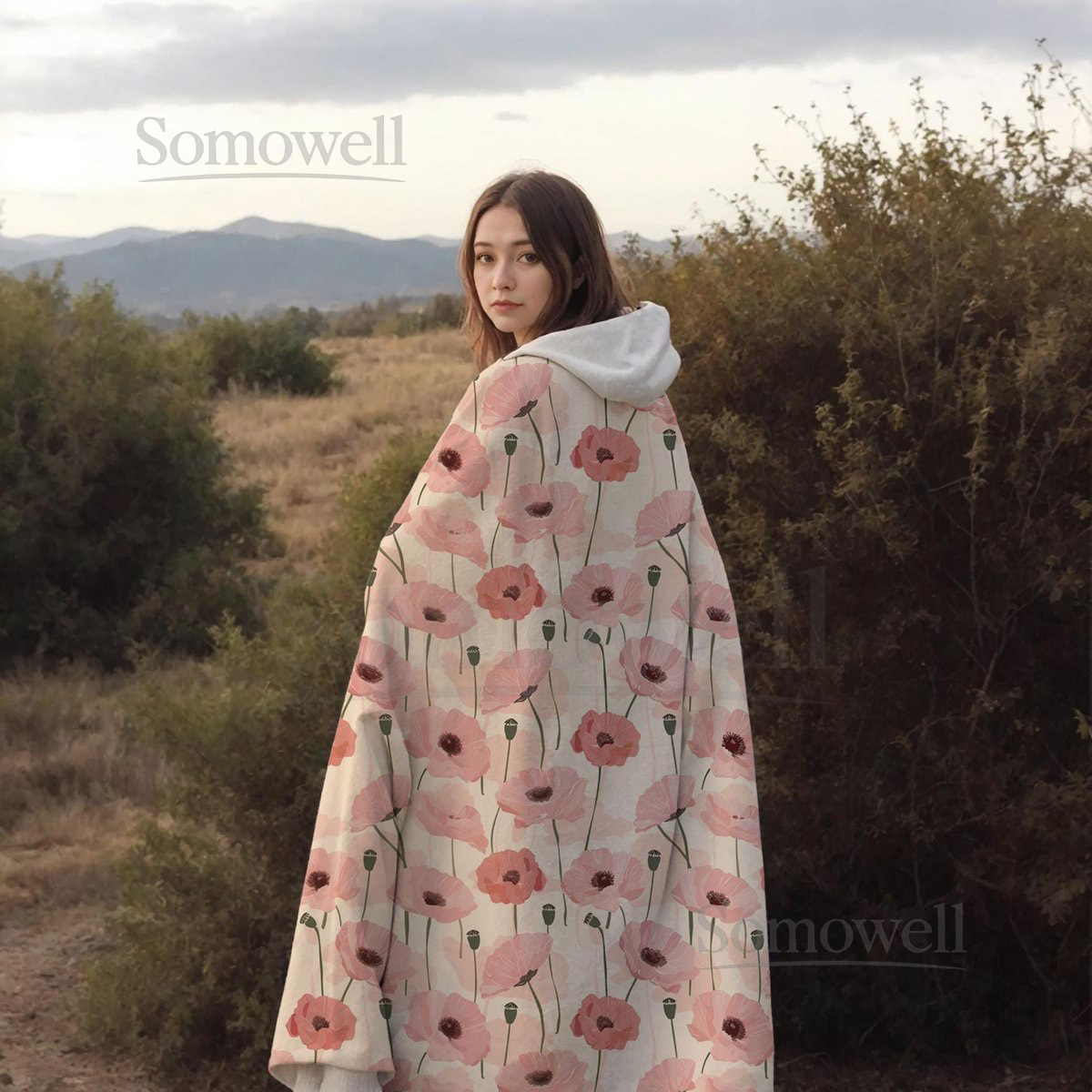 Pink Poppy Hooded Blanket Poppies Blanket Hooded Sherpa Fleece Blanket Wearable Blanket Hooded Cape Hoodie Blanket Hooded Blanket Coat_64