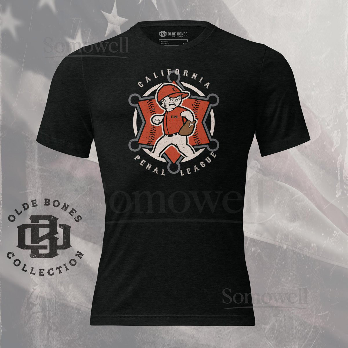 Tri-Blend Black California Penal League Major League Movie T-Shirt_949