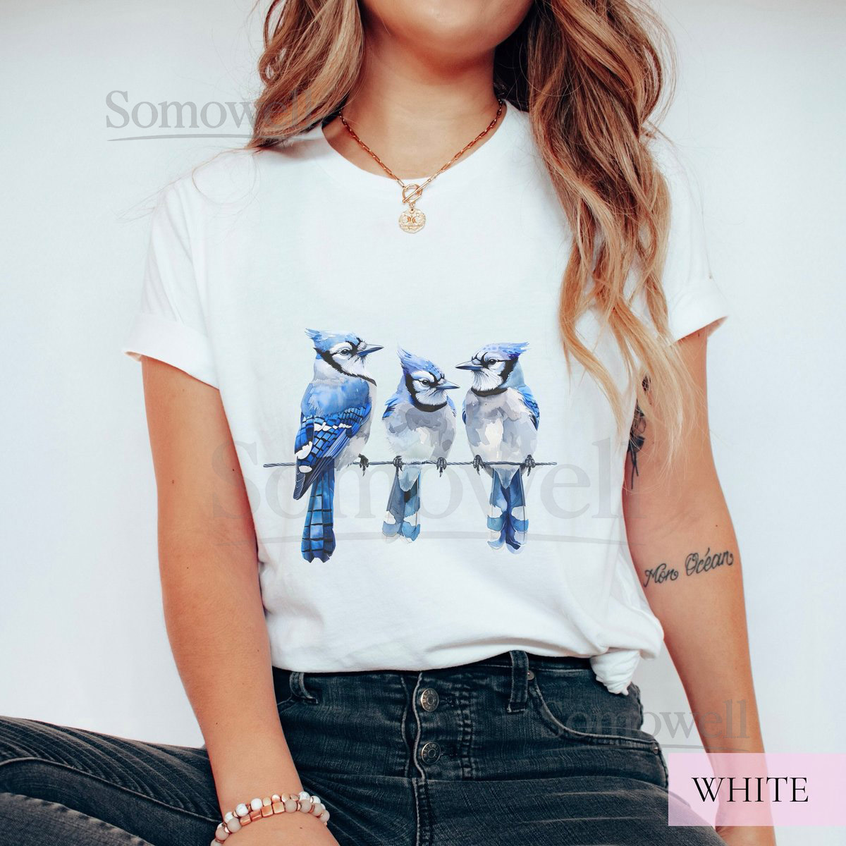 Cute Blue Jays T-Shirt Blue Birds on a Wire Shirt Nature Lover Graphic Tee Gift for Bird Lover Vintage Watercolor Cottagecore Aesthetic_249