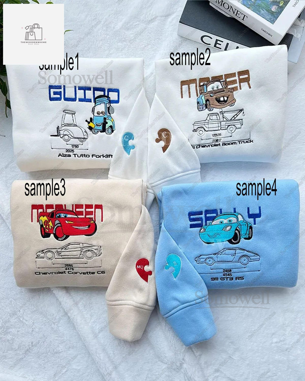 Guido Mater Sally McQueen Disney Pixar Cars Embroidered Sweatshirt Cars Movie Couple Sweatshirt Cars Characters Hoodie Friends Gifts_104